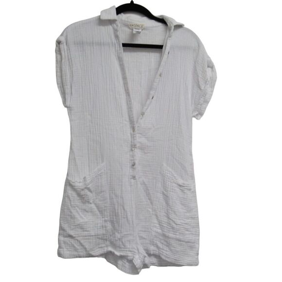 L*SPACE Women Petite XS White Mika Collared Button Front Romper Shorts - Picture 2 of 4